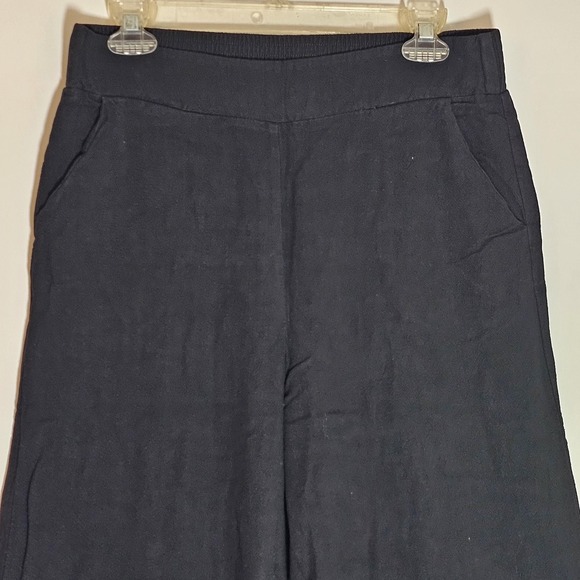 Anrabess Pants Womens Large Black Wide Leg Linen Blend Pull On Pockets Casual - Picture 2 of 14